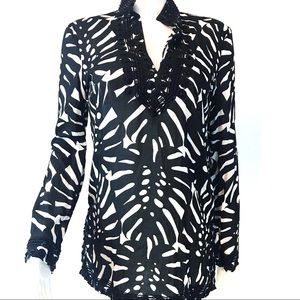 Tory Burch | Black White Cotton Beaded Tunic Shirt
